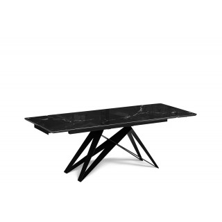 Стол МР Блэкберн 140(200)х80черный мрамор фотопечать/пленка черная шагрень/рама черная/ноги черн.мат