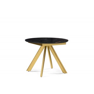 Стол Галвестон/Бонжур2 d100/Встав.40 баб. круг/Ст.стекл.прозр.Обсидиант/Ст.МДФ черн. кварц/золото