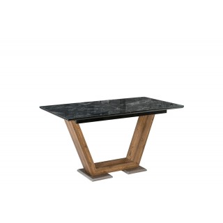 Стол Иматра/Виктория 140(180)*80/Верх: стекло+фотопеч. мрамор черн/Подст.: МДФ в пленке дуб орех кан