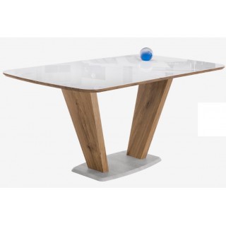 Стол обеденный Петир/Прага 160(200)*90/Верх стекло дуб монтана / белый