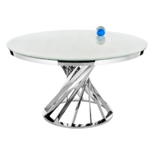 Стол TWIST/T933-1 dia 130*73 201#Stainless Steel+White Tempered Glass(12mm)