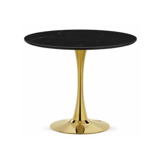 Стол МР Тулип 90 черный мрамор (SHAKESPEARE BLACK) керамика / пленка черный /золото